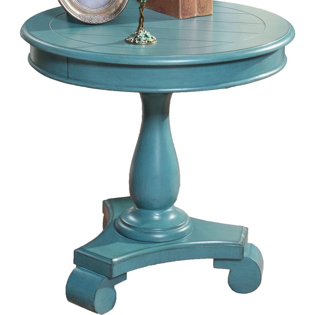Rene Round Wood Pedestal Side Table, Teal