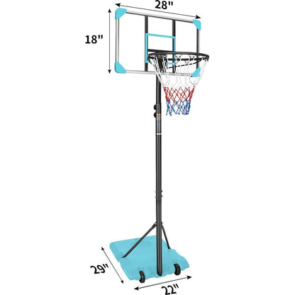 Portable Basketball Goal System with Stable Base and Wheels, use for Indoor Outdoor teenagers youth height adjustable 5.6 to 7ft Basketball Hoop 28 Inch Backboard