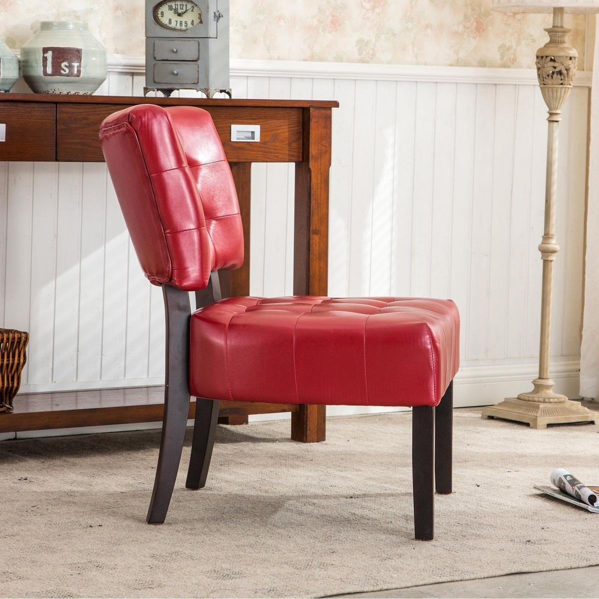 Blended Leather Tufted Accent Chair with Oversized Seating, Red