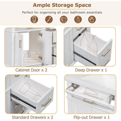 36-inch Bathroom Vanity with Resin Sink, Modern Bathroom Cabinet in White,Featuring Two Soft Close Doors and Four Drawers