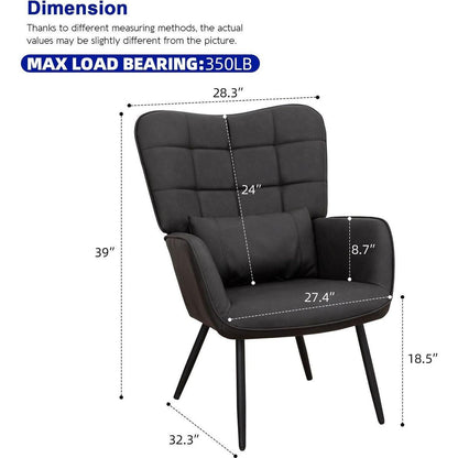 Leather Armchair, Modern Accent Chair High Back, Living Room Chairs with Metal Legs and Soft Padded, Sofa Chairs for Home Office,Bedroom,Dining Room (Grey-1pc)