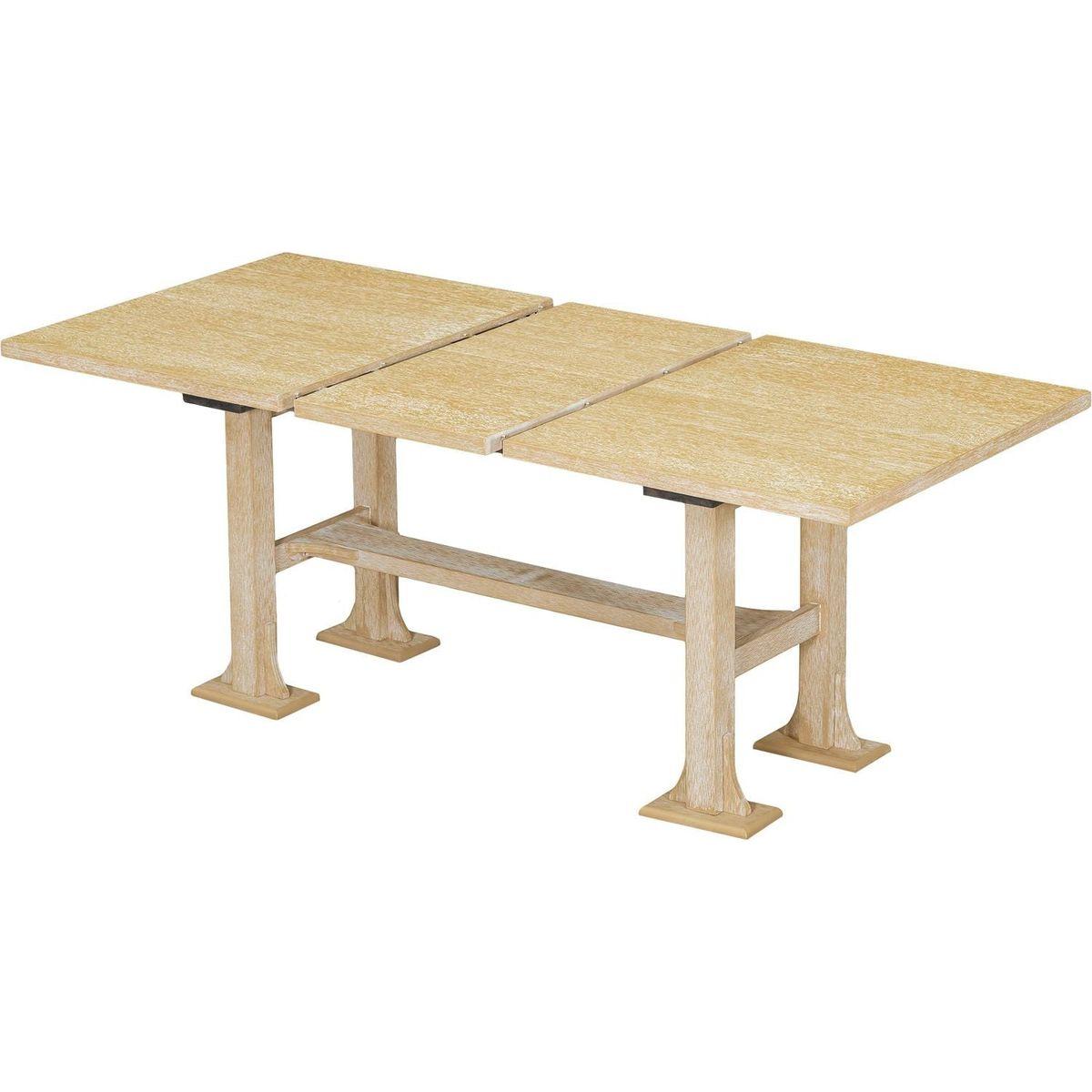 Farmhouse 76inch 6-Piece Extendable Dining Table Set Trestle Kitchen Table Set with 18inch Removable Leaf and Upholstered Dining Chair and Bench for Dining Room, Natural