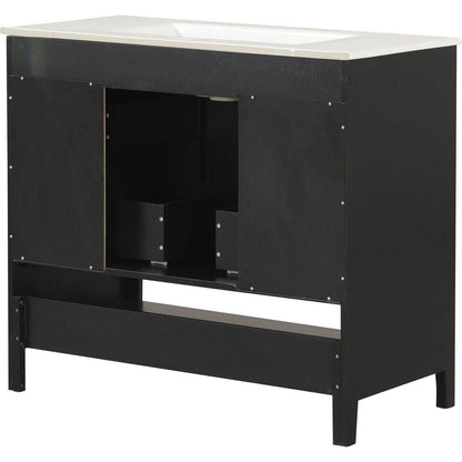 36" Bathroom Vanity with Sink, Multi-functional Bathroom Cabinet with Doors and Drawers, MDF Frame and MDF Board, Black