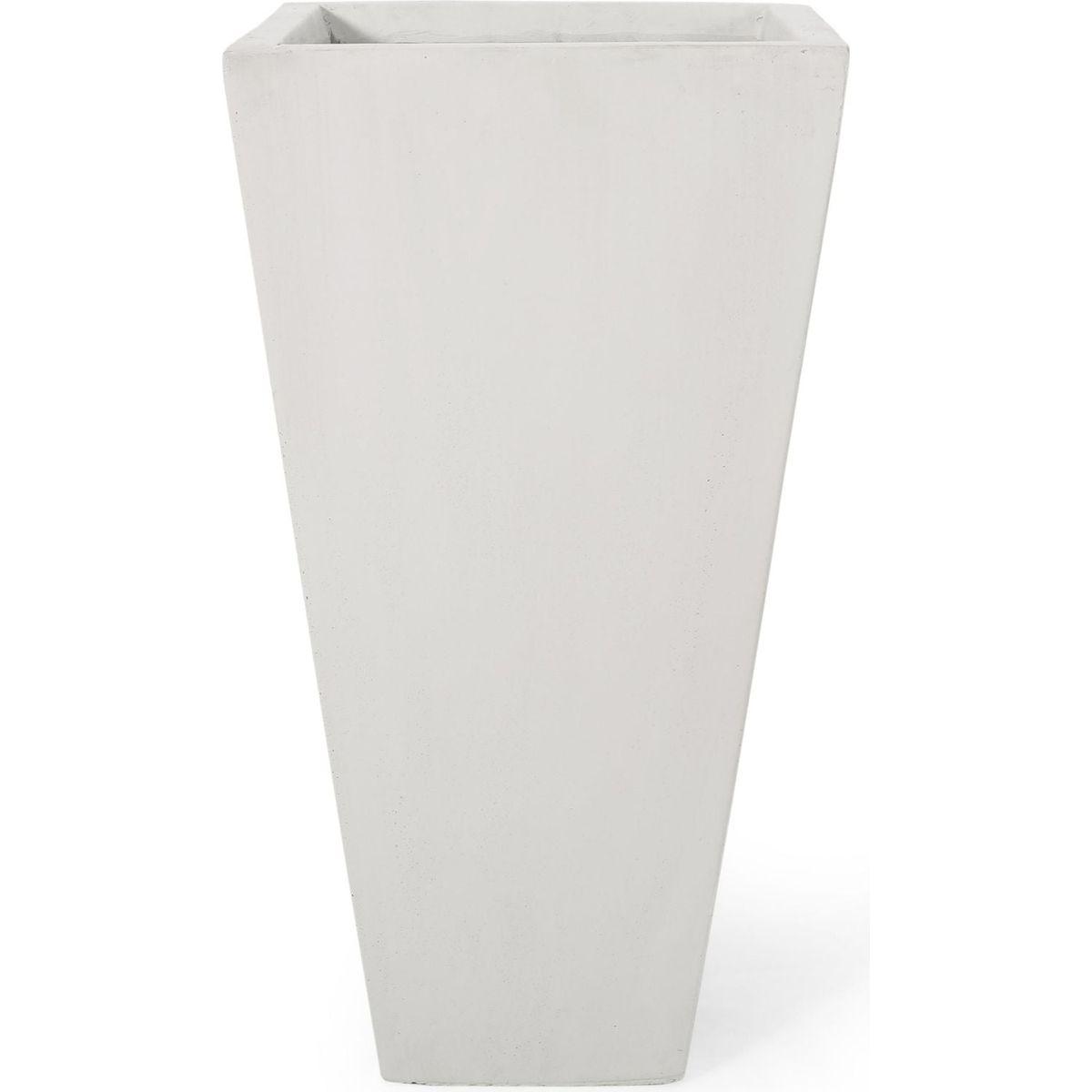 13" Outdoor Modern MGO Small Cast Stone Planter, White