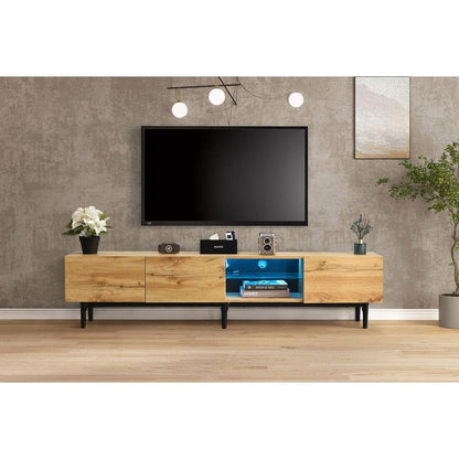 Modern TV Stand with 4 Cabinets& Open Shelves, Color-matching Media Console Table for TVs up to 80" with LED Light, Entertainment Center with Drop Down Door for Living Room, Bedroom, Home Theatre