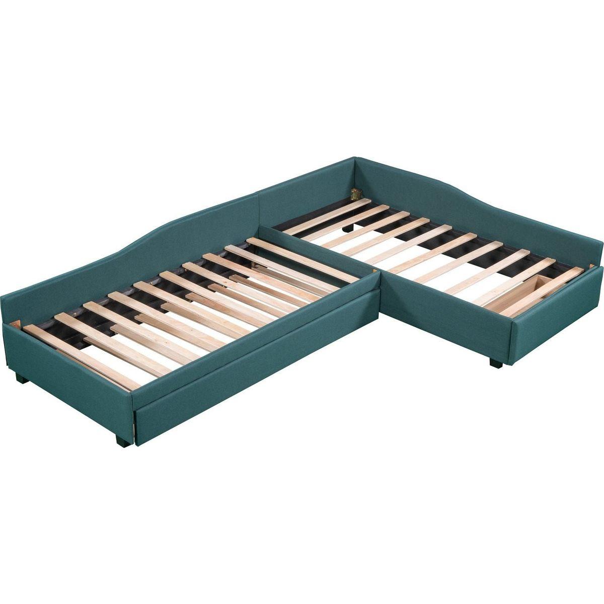 Upholstered Double Twin Size Daybed with Trundle and Drawer, Green