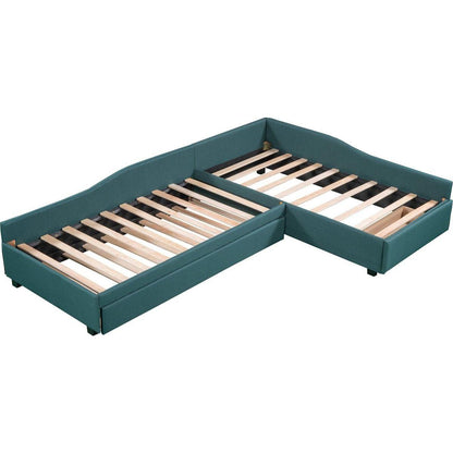 Upholstered Double Twin Size Daybed with Trundle and Drawer, Green