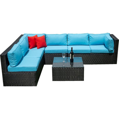 5 Pieces PE Rattan sectional Outdoor Furniture Cushioned U Sofa set with 2 Pillow