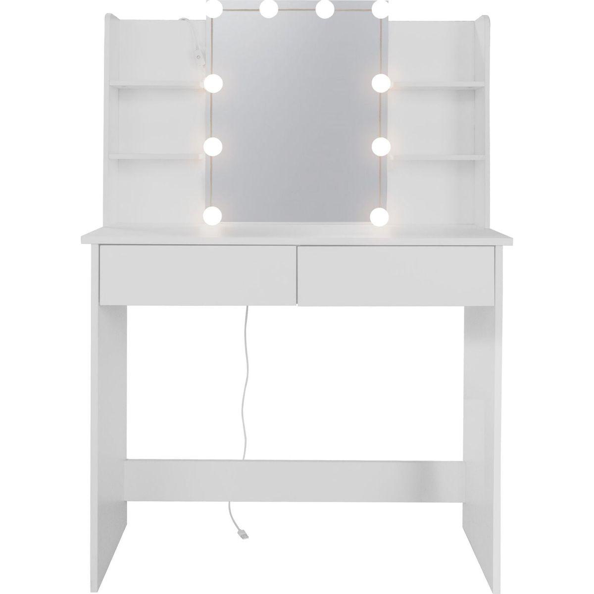 Makeup Vanity Desk With LED Lighted Mirror, Dressing Table Set With 2 Large Drawers 10 LED Light, White Color