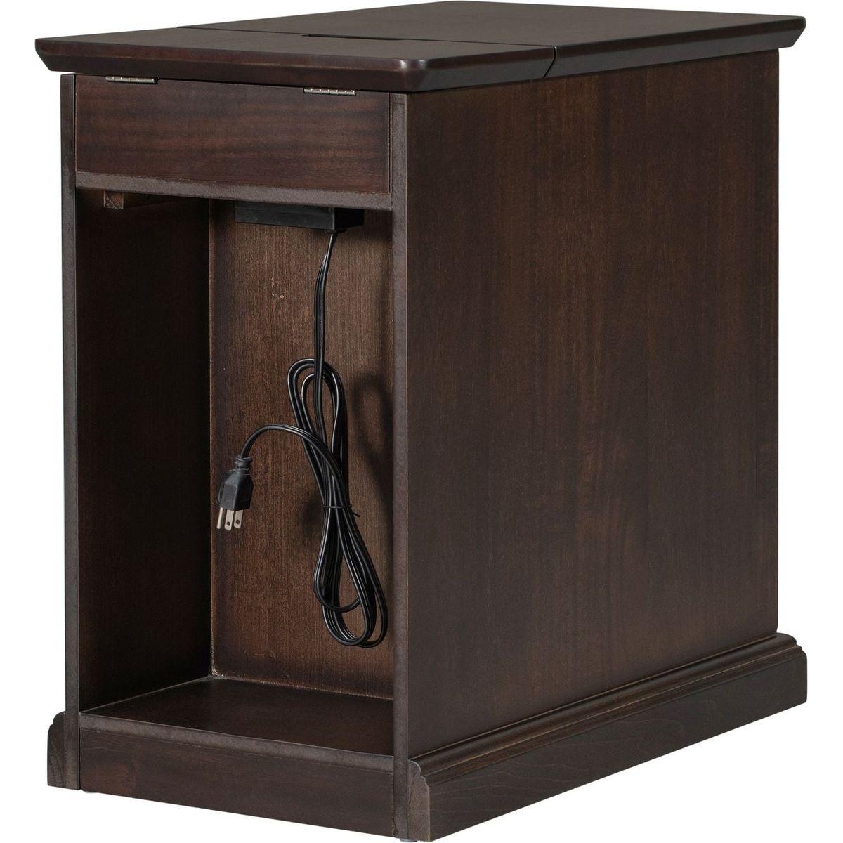 Classic Vintage Livingroom End Table Side Table with USB Ports and One Multifunctional Drawer with cup holders, Antique Espresso