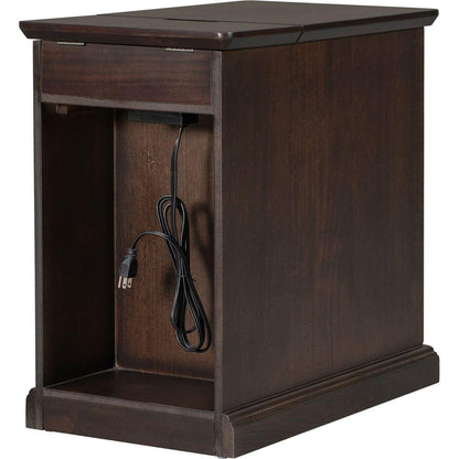 Classic Vintage Livingroom End Table Side Table with USB Ports and One Multifunctional Drawer with cup holders, Antique Espresso