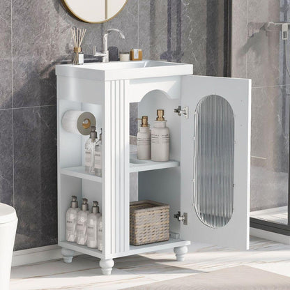 20" Bathroom Vanity with Sink, Bathroom Vanity Cabinet with Two-tier Shelf, Adjustable Shelf, Solid Wood and MDF, White