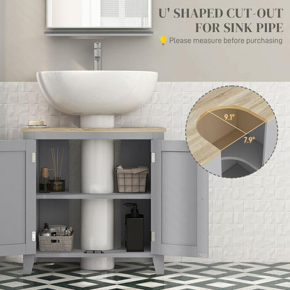 Kleankin Pedestal Sink Storage Cabinet, Under Sink Cabinet, Bathroom Vanity Cabinet with U-Shape and Adjustable Internal Shelf, Gray