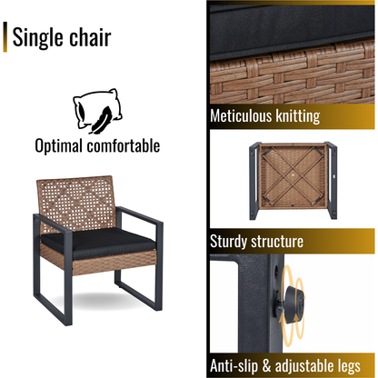 4-Piece Patio Furniture Set Outdoor Balcony Porch Garden Backyard Lawn Furniture Acacia Wood Table Top, Morden Black and Light Brown
