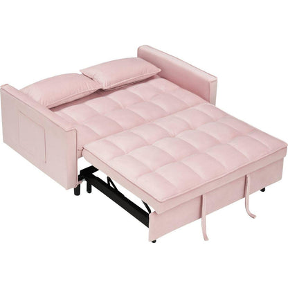 Modern velvet sofa, sofa pull-out bed, small love seat casual sofa with back, with pillow, pockets, living room furniture, 3 in 1 convertible sleep sofa bed.