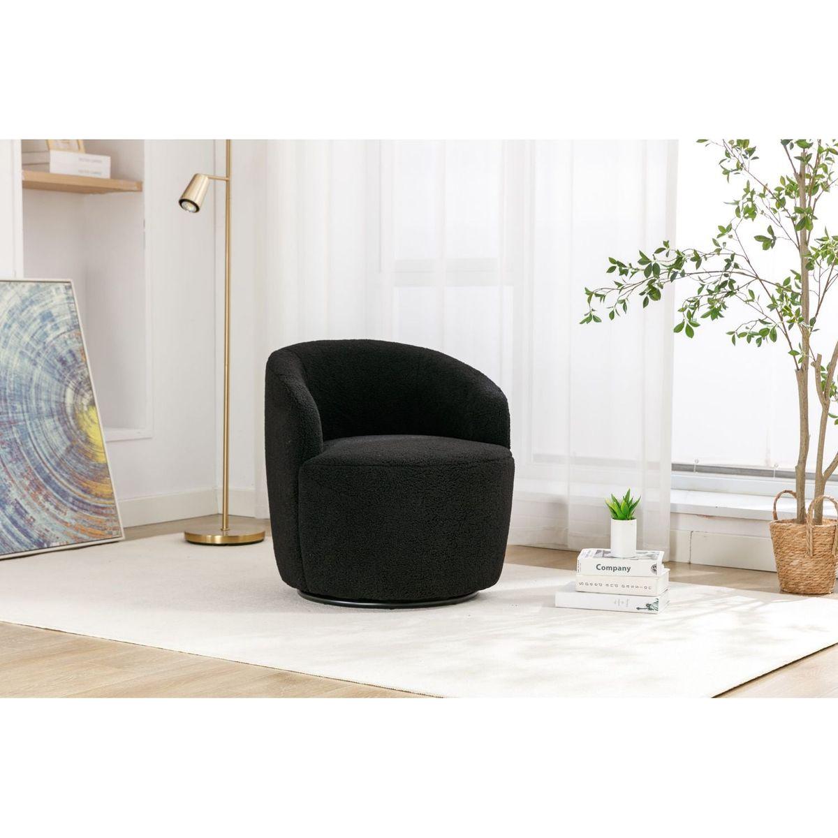 Teddy Fabric Swivel Accent Armchair Barrel Chair With Black Powder Coating Metal Ring,Black