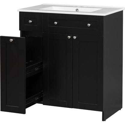 30-Inch Black Bathroom Vanity with Ceramic Sink Combo, Abundant Storage Cabinet - 2 Soft-close Doors and Double-tier Deep Drawer