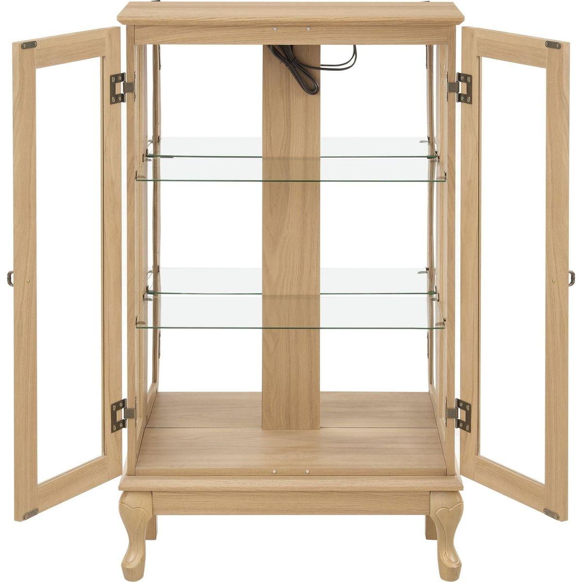 2 Doors Curio Cabinet with Tempered Glass Doors, Curio Cabinets with Mirrored Back Panel and Adjustable Shelves, Lighted Display Cabinet for Home, Office Light Bulb Included OAK