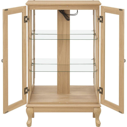 2 Doors Curio Cabinet with Tempered Glass Doors, Curio Cabinets with Mirrored Back Panel and Adjustable Shelves, Lighted Display Cabinet for Home, Office Light Bulb Included OAK