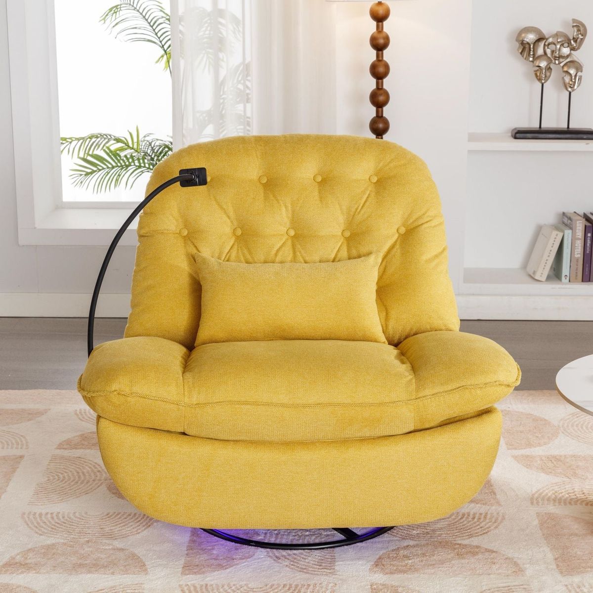 270 Degree Swivel Power Recliner with Voice Control, Bluetooth Music Player,USB Ports, Atmosphere Lamp, Hidden Arm Storage and Mobile Phone Holder for Living Room, Bedroom, Apartment, Yellow