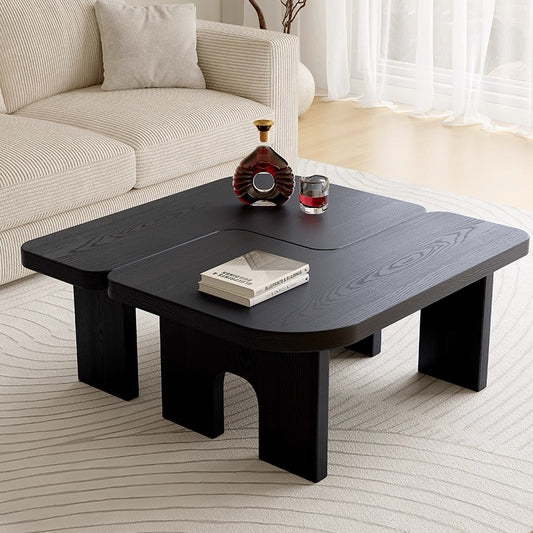 Modern Black Wooden Nesting Coffee Table Set, 70.86' Extendable Splicing Center Table for Living Room, Space - Saving Accent Furniture with Smooth Surface