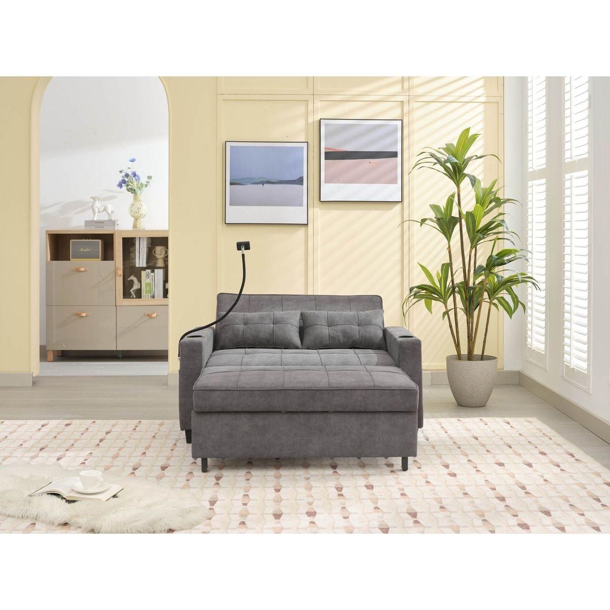 Futon Chair Bed Convertible Chair 3-in-1 Pull Out Sleeper Chair Beds with USB Ports,Wear-resistant and Anti-scratch, Armchair Bed Sleeper for Living Room (Dark Grey Tech cloth)