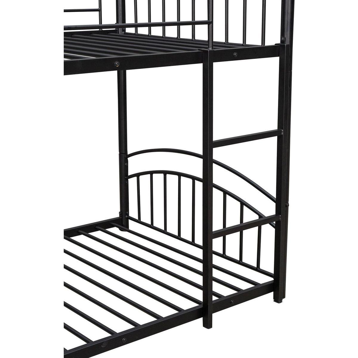 Twin Over Twin Metal Bunk Bed With Slide,Kids House Bed Black