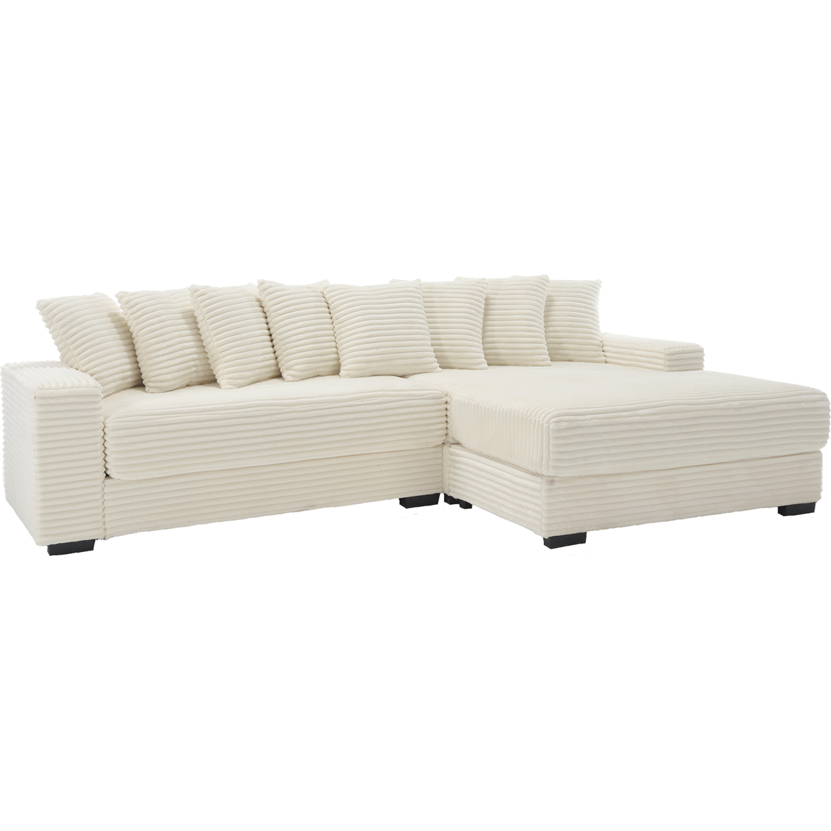Oversized Two-Piece Couches, L Shaped Sofa, Corduroy, Right Chaise Daybed,with Armrests,Eight Throw Pillows,Corner Sofa,Easy To Assemble, Beige
