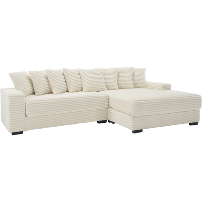 Oversized Two-Piece Couches, L Shaped Sofa, Corduroy, Right Chaise Daybed,with Armrests,Eight Throw Pillows,Corner Sofa,Easy To Assemble, Beige