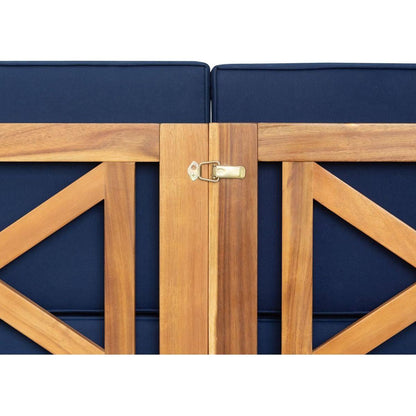 Outdoor Backyard Patio Wood 5-Piece Sectional Sofa Seating Group Set with Cushions, Natural Finish+ Blue Cushions