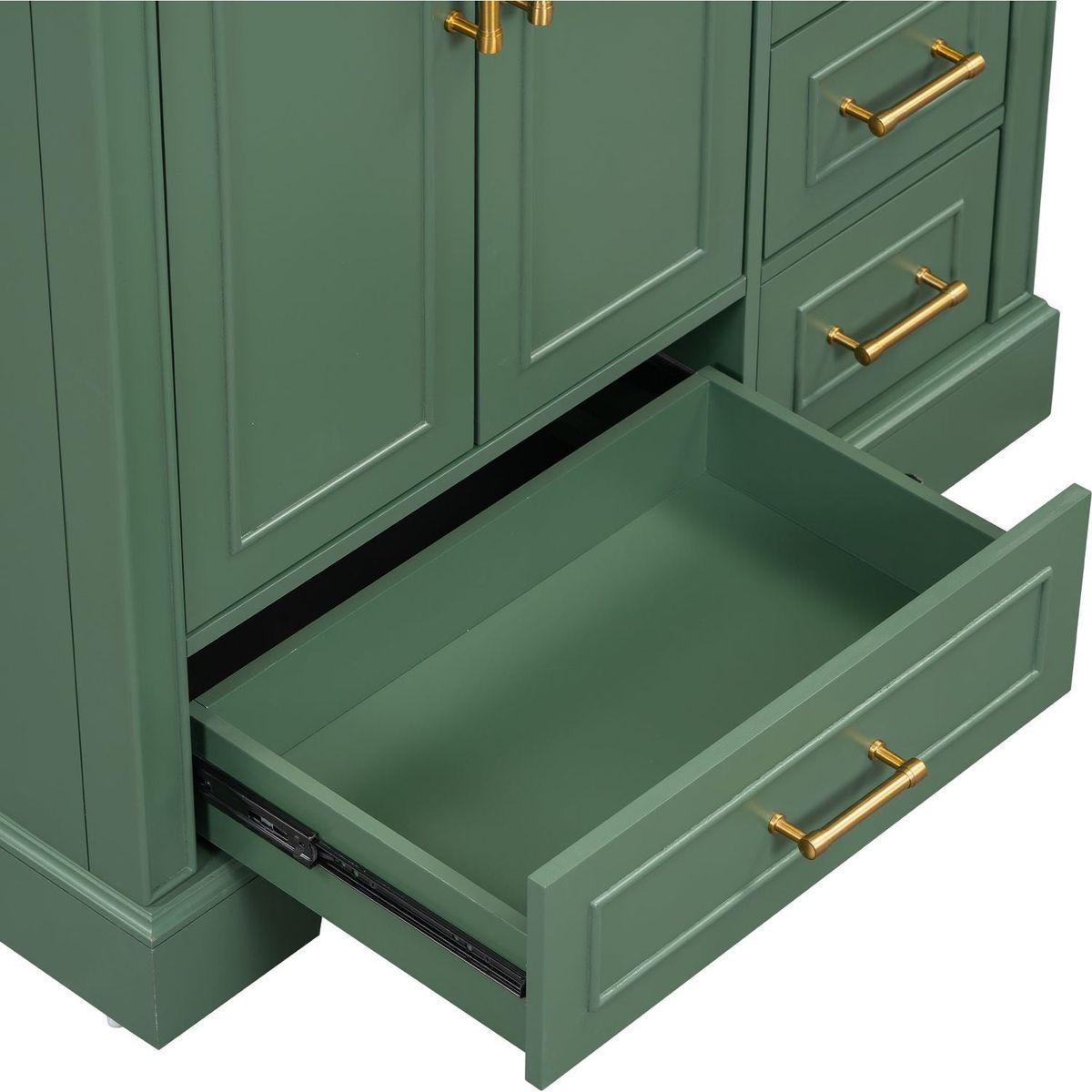 36-inch Traditional Bathroom Vanity with Resin Sink Combo Set, Green Bathroom Cabinet with Two Doors and Four Drawers