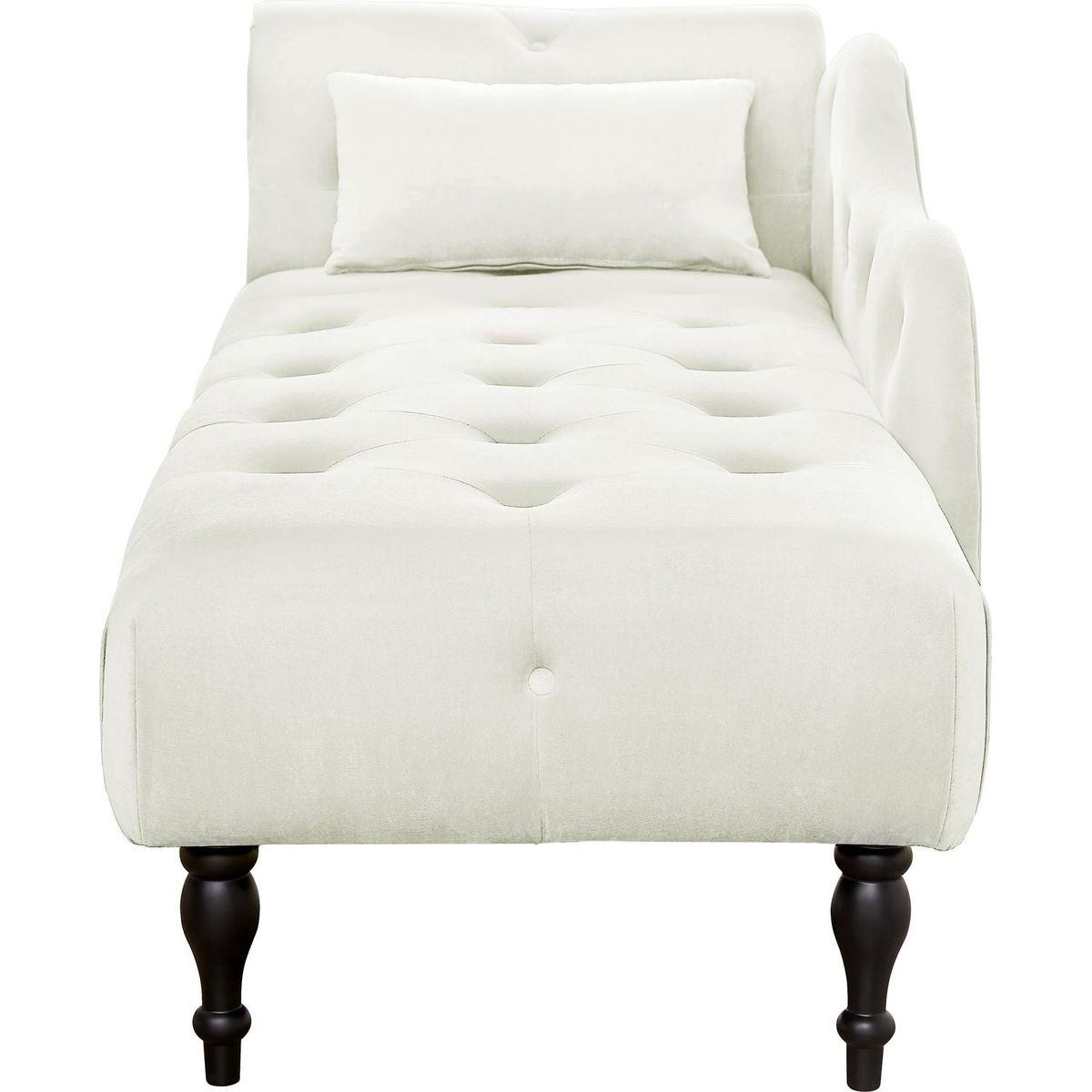 60.6" Velvet Chaise Lounge Buttons Tufted Nailhead Trimmed Solid Wood Legs with 1 Pillow,White (Left Arm Design as Shown in the Picture)
