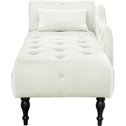 60.6" Velvet Chaise Lounge Buttons Tufted Nailhead Trimmed Solid Wood Legs with 1 Pillow,White (Left Arm Design as Shown in the Picture)
