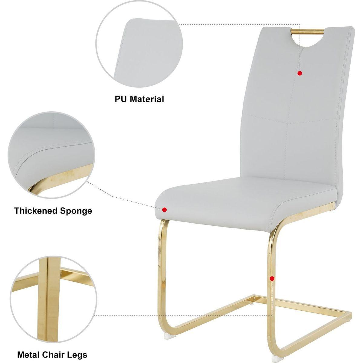 Modern Dining Chairs with Faux Leather Padded Seat Dining Living Room Chairs Upholstered Chair with gold Metal Legs Design for Kitchen, Living, Bedroom, Dining Room Side Chairs Set of 2