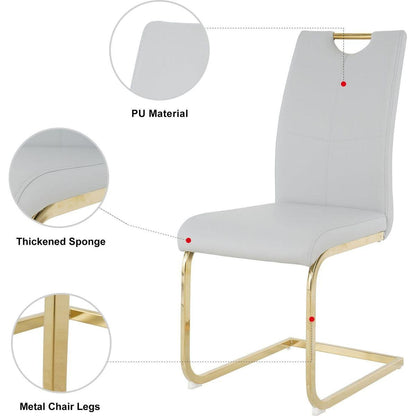 Modern Dining Chairs with Faux Leather Padded Seat Dining Living Room Chairs Upholstered Chair with gold Metal Legs Design for Kitchen, Living, Bedroom, Dining Room Side Chairs Set of 2