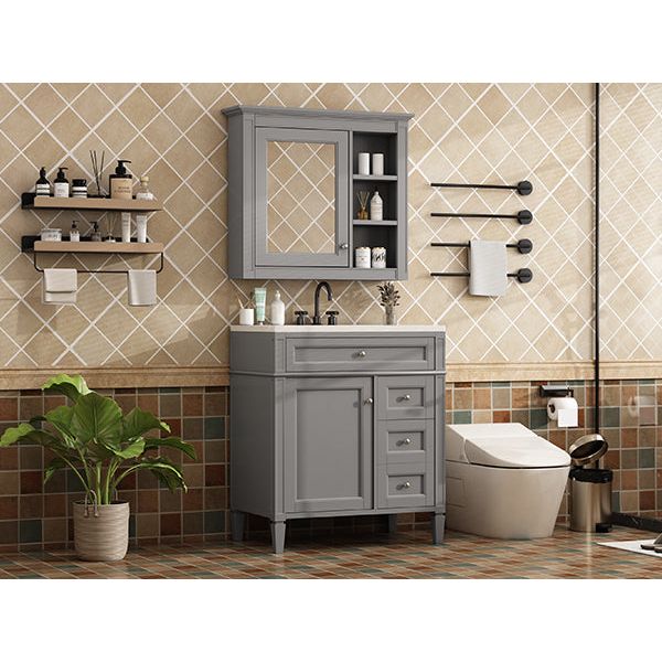 30" Bathroom Vanity with Top Sink, Modern Bathroom Storage Cabinet with 2 Drawers and a Tip-out Drawer, Freestanding Vanity Set with Mirror Cabinet, Single Sink Bathroom Vanity