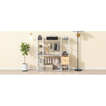 Open-Style Wardrobe with Hanging Rails, Shelves and Drawers, White