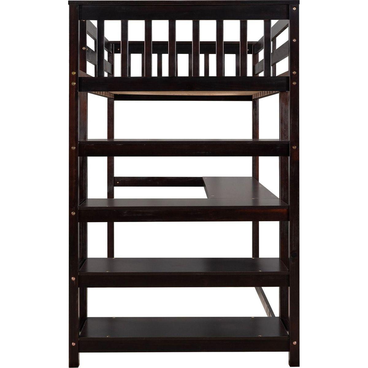 Twin Size Loft Bed with Storage Shelves and Under-bed Desk, Espresso
