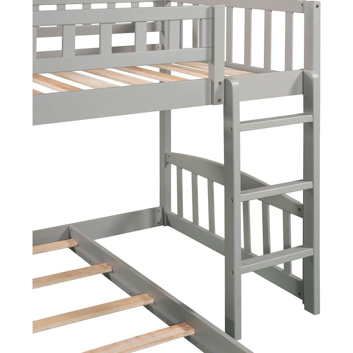 Stairway Twin over Twin Bunk Bed with Two Drawers and Slide, Gray