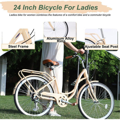 7 Speed, Steel Frame, Multiple Colors 24 Inch Ladies Bicycle