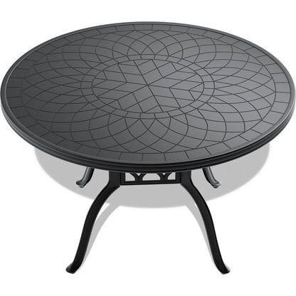 47.24-inch Cast Aluminum Patio Dining Table With Black Frame and Carved Texture on the Tabletop
