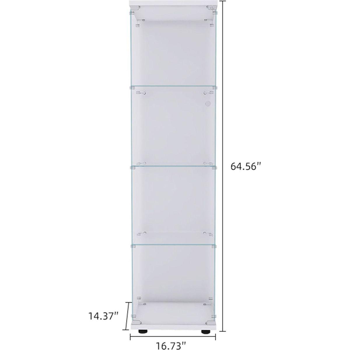 Lighted 4 Shelves Glass Cabinet Glass Display Cabinet with One Door, White