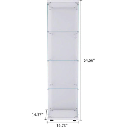 Lighted 4 Shelves Glass Cabinet Glass Display Cabinet with One Door, White