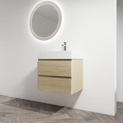 24" Wall-Mounted Bathroom Vanity With Resin Sink, 2-Soft Close Drawers, KD-Package