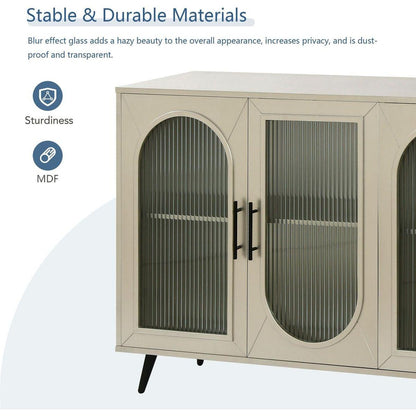 TV Stand for 65+ Inch TV, Wood TV Stand with Storage Cabinet & Adjustable Shelves, Media TV Console for Living Room Bedroom(Gold) - Streamdale Furniture