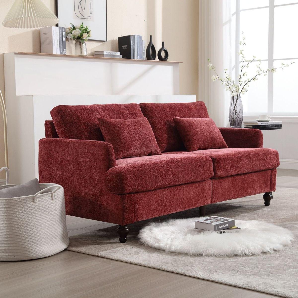 Modern chenille Fabric Loveseat, 2-Seat Upholstered Loveseat Sofa Modern Couch
