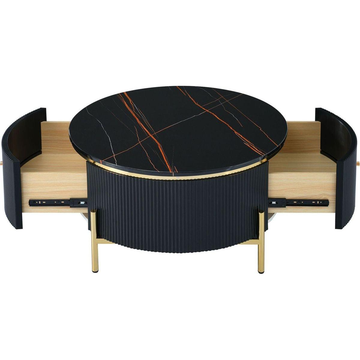 Modern Round Coffee Table with 2 large Drawers Storage Accent Table(31.5")