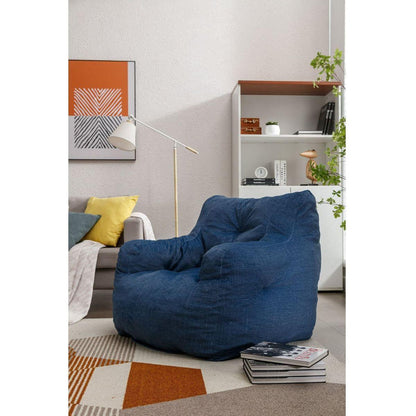 Soft Cotton Linen Fabric Bean Bag Chair Filled With Memory Sponge,Blue