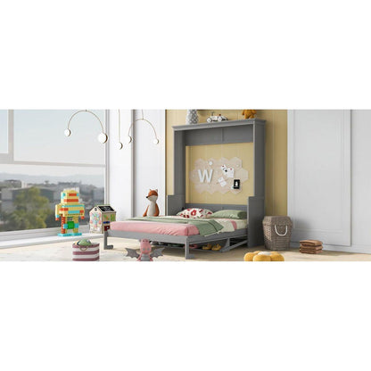 Queen Size Murphy Bed with a Shelf, Gray