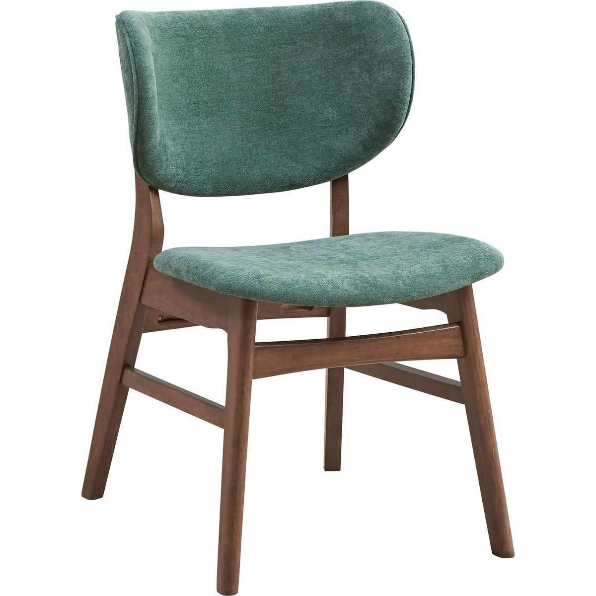 Bevis Side Chair (Set-2), Green Fabric & Walnut Finish